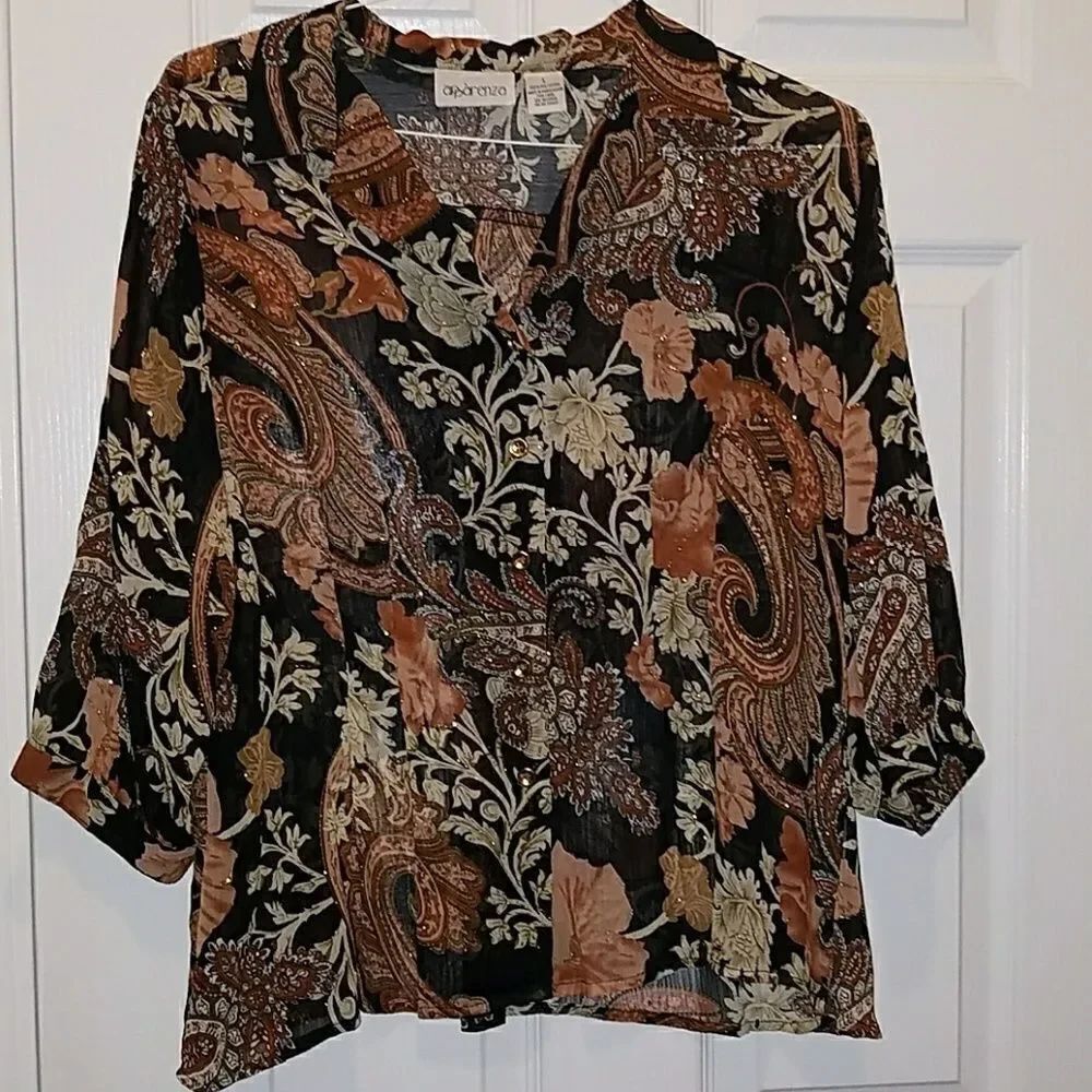 Apparenza paisley print sheer top Sz. L NWOT
